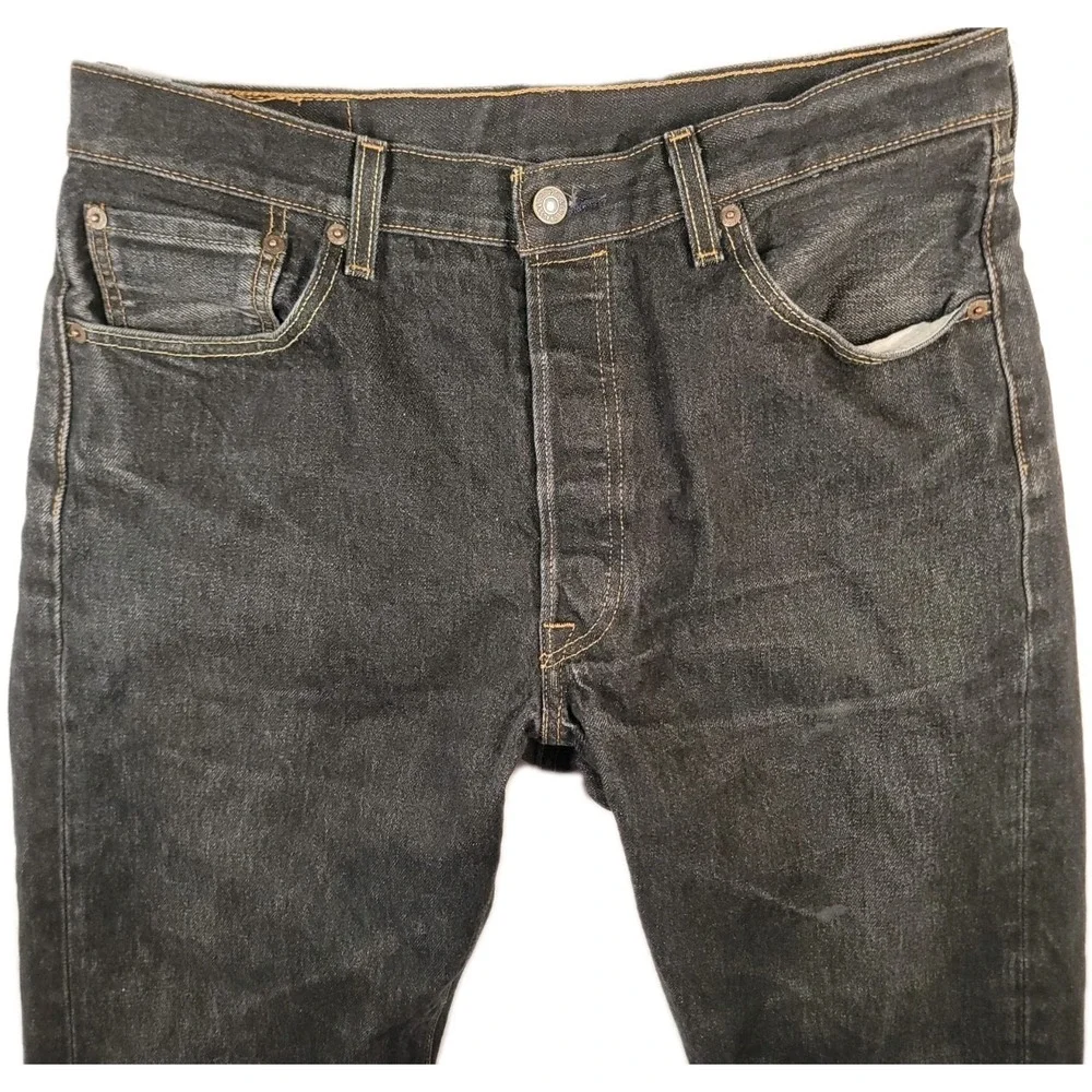 Levis 501 Jeans Mens 36x30 Black Straight Button Fly Denim Fits‎ 34x28.5